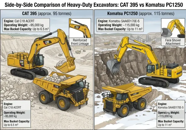 CAT 395 vs. Komatsu PC1250: Mining Excavator Sourcing & TCO Analysis (2026)